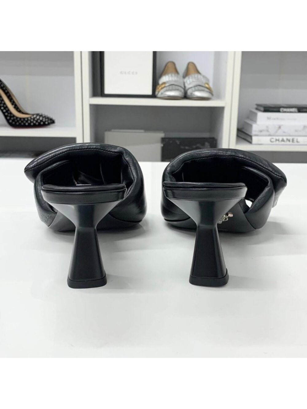 Prada Triangle Logo Padded Nappa Leather Sandals Black - Picture 6 of 10